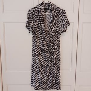 Black & White Printed Wrap-Style Women's Dress